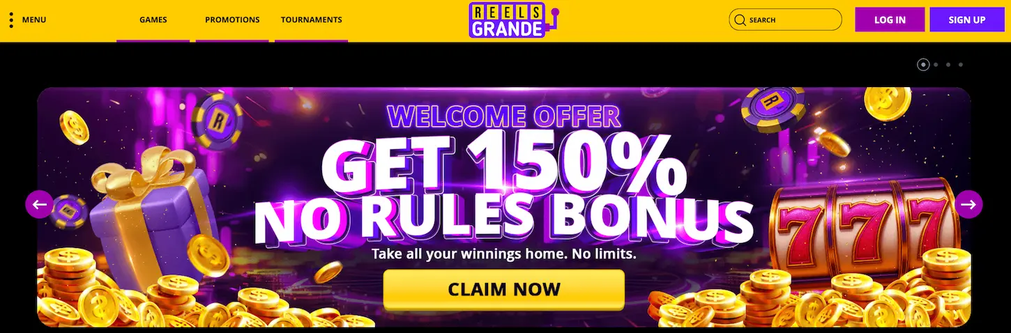 Reels Grande Casino – bonus powitalny 150% bez reguł dla nowych graczy